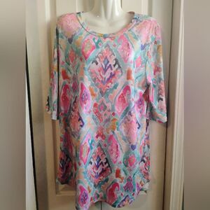 Pink and Blue Boxy Tunic with Three-Quarter Sleeves
